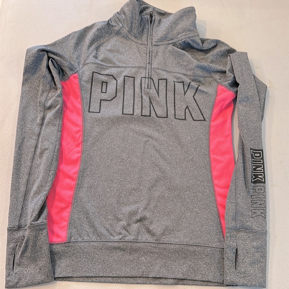Pink Grey 1/4 Zip, with thumb holes, excellent shape XS
